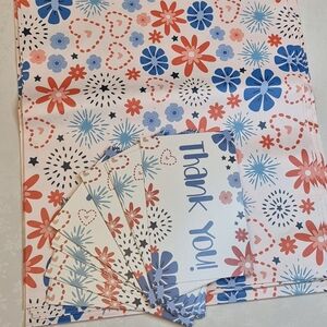 Poly Mailers 25 (12x15.5) + 25 Matching Thank You Post Cards Patriotic Fireworks